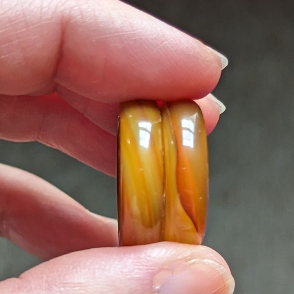 🤎 Set of 2 Banded Agate Warm Caramel Brown Semi-Precious Band Rings ~ 7 1/2 - Picture 2 of 16